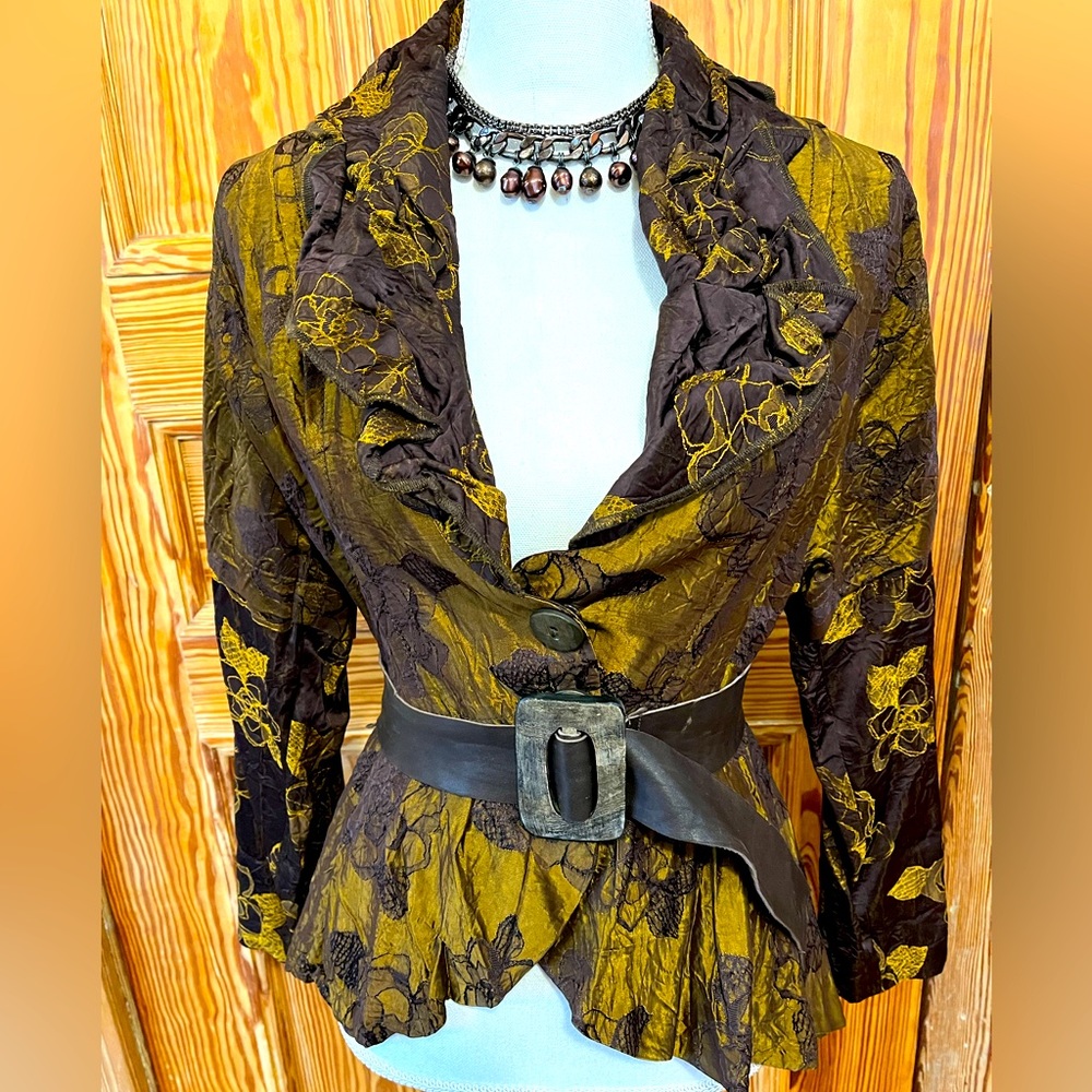 Brocade Designer Evening Jacket with Pirate Peplum